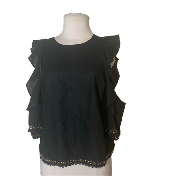 Misa aline cold shoulder grommet top black sz s Small - Picture 3 of 8